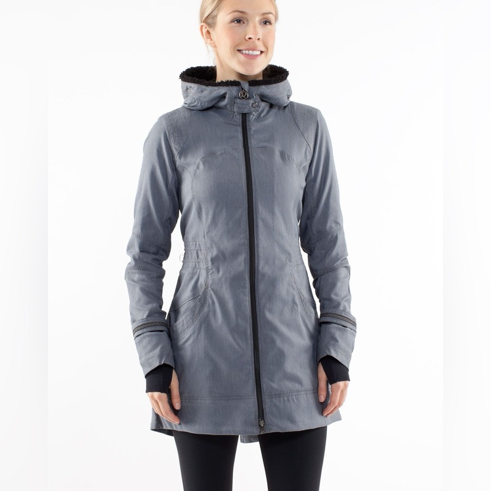 Women's Lululemon Apres Run Anorak Gray Heathered Herringbone Hooded Jacket 6